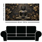Serene Meditating Buddha with Golden Leaves Metallic Look 3D Canvas Wall Painting
