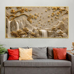 Serene Mountain Waterfalls & Golden Blossom Tree 3D Canvas Wall Painting