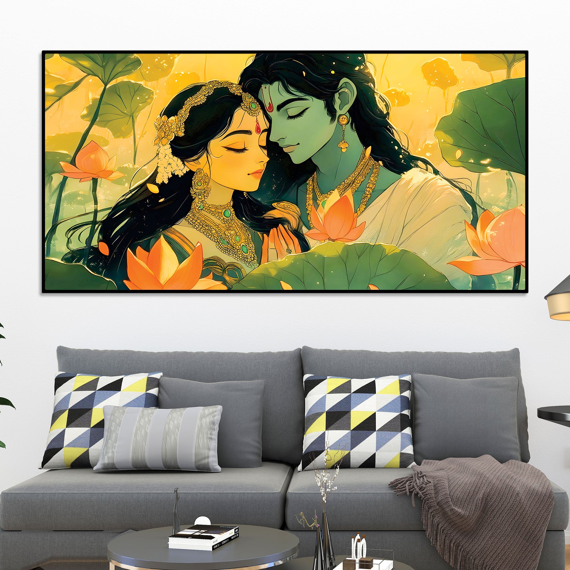 Serene Radha Krishna Canvas Painting for Bedroom & Living Room