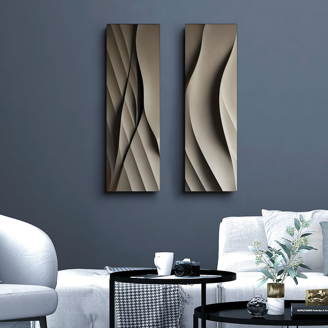 Set of Two Vertical 3D Wall Art Panels with Wave Design