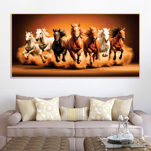 Seven Furious Horses Running at Dawn Canvas Wall Painting