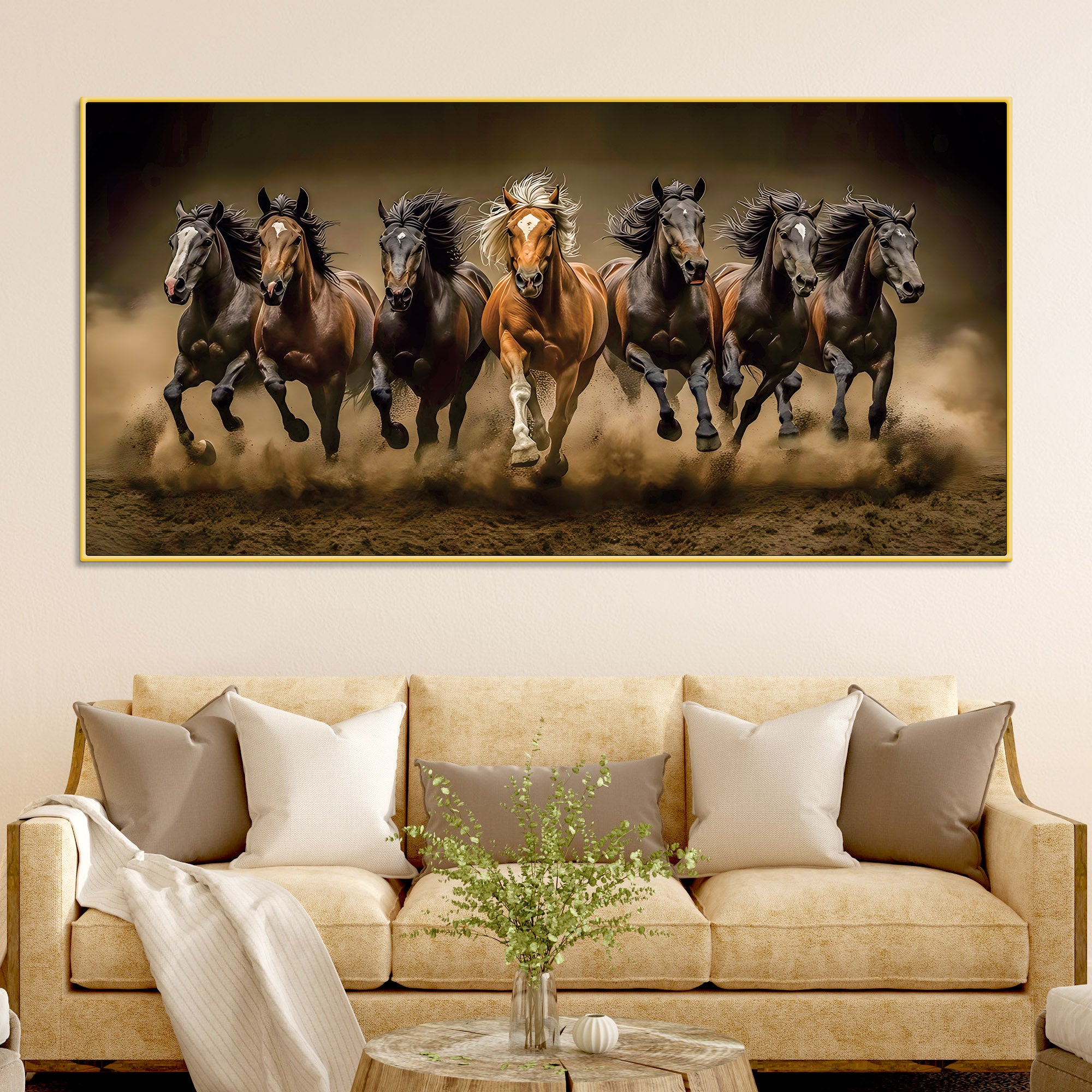 Seven Furious Horses Running Canvas Wall Painting