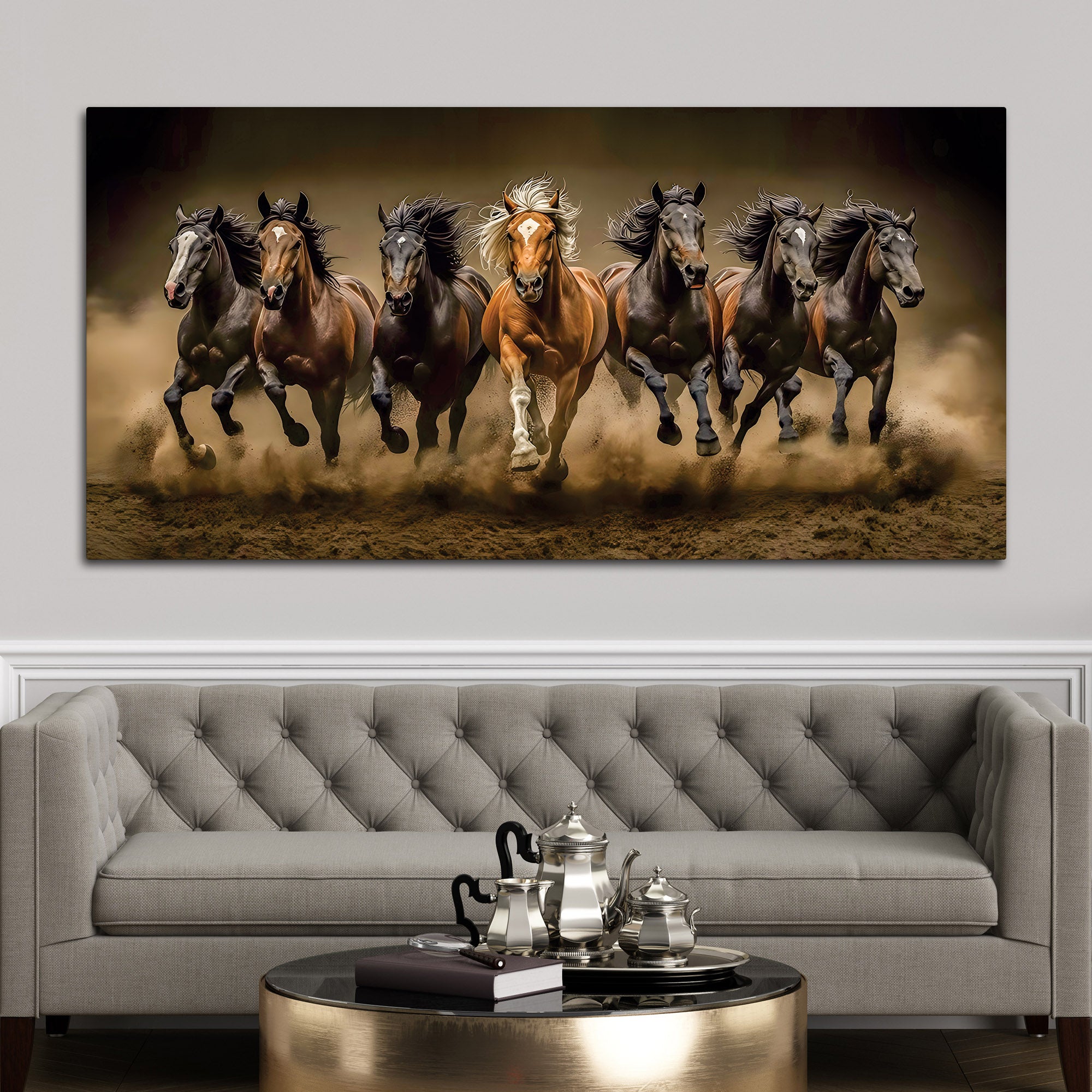 Seven Furious Horses Running Canvas Wall Painting