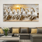 Seven Galloping White Horses Under Golden Sunrise 3D Canvas Wall Painting