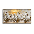 Seven Galloping White Horses Under Golden Sunrise 3D Canvas Wall Painting