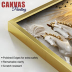 Seven Galloping White Horses Under Golden Sunrise 3D Canvas Wall Painting