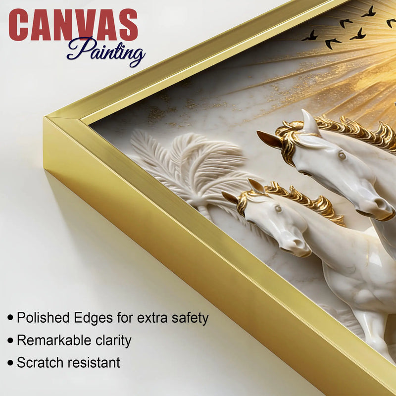 Seven Galloping White Horses Under Golden Sunrise 3D Canvas Wall Painting