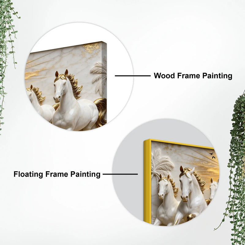 Seven Galloping White Horses Under Golden Sunrise 3D Canvas Wall Painting