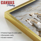 Seven Galloping White Horses with Rising Sun 3D Canvas Wall Painting