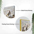 Seven Galloping White Horses with Rising Sun 3D Canvas Wall Painting