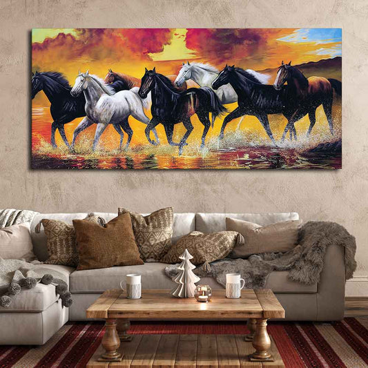 Seven Horse Running Abstract Wall Painting