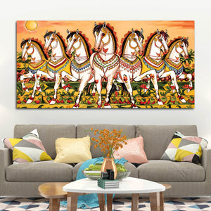 Seven Horses Folk Art Canvas wall Painting