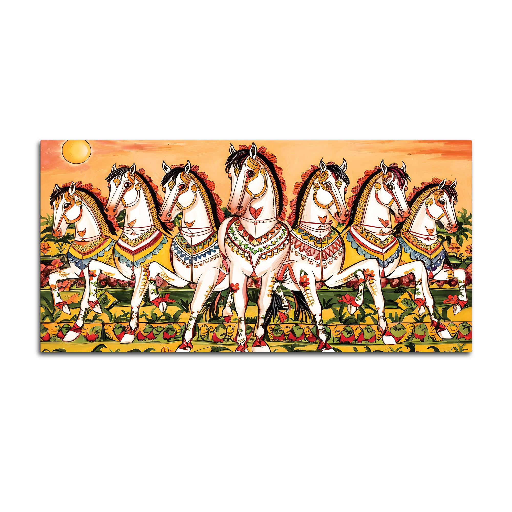 Seven Horses Folk Art Canvas wall Painting