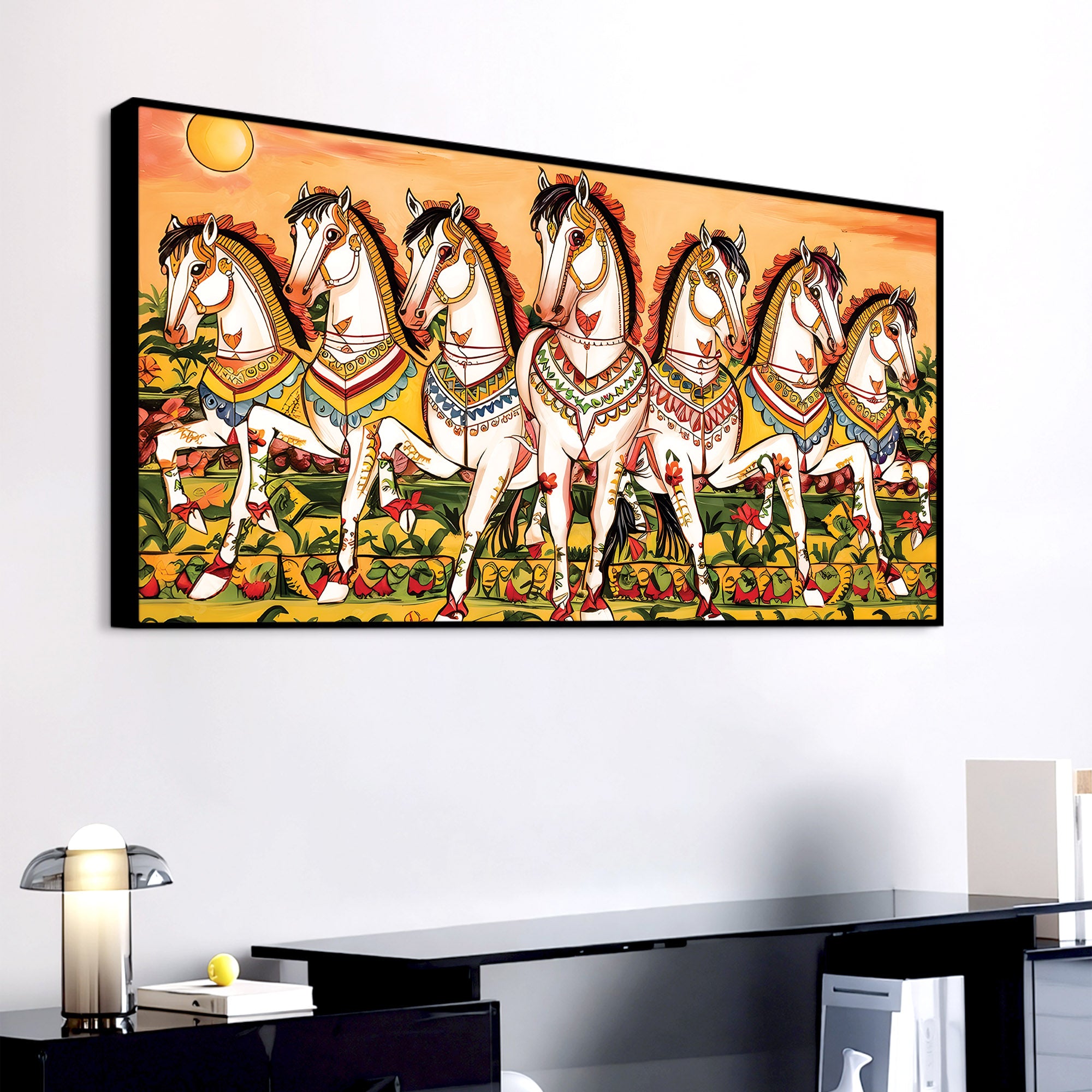 Seven Horses Folk Art Canvas wall Painting