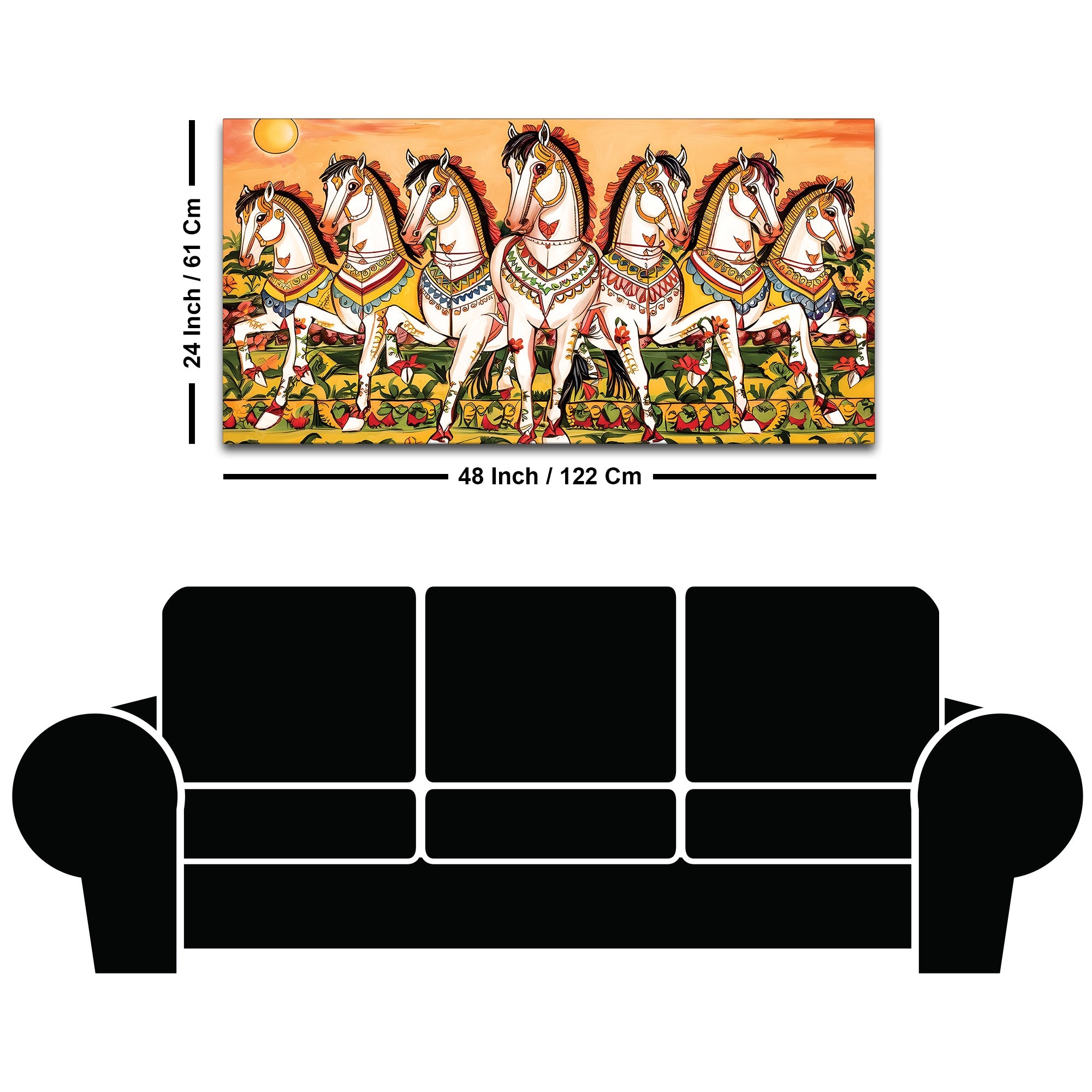 Seven Horses Folk Art Canvas wall Painting