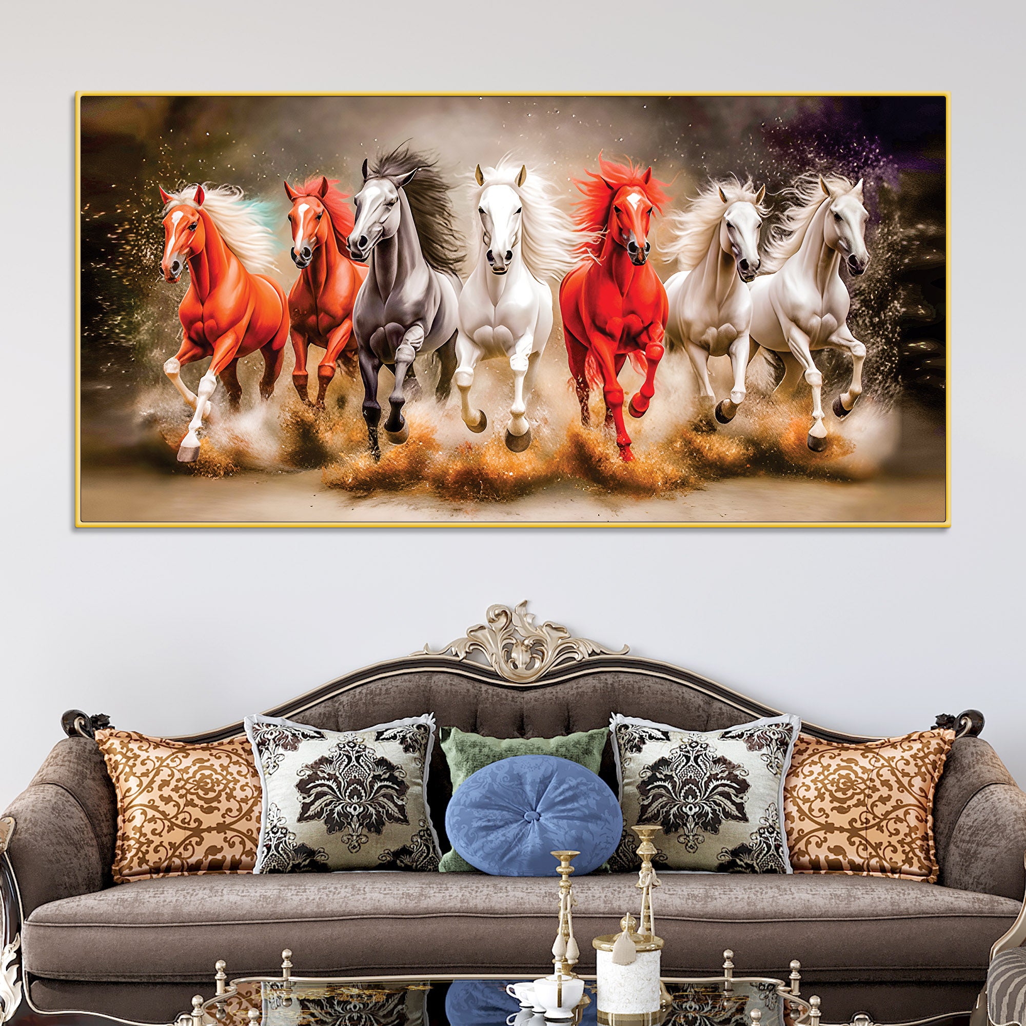 Seven Horses Running Art Canvas Wall Painting