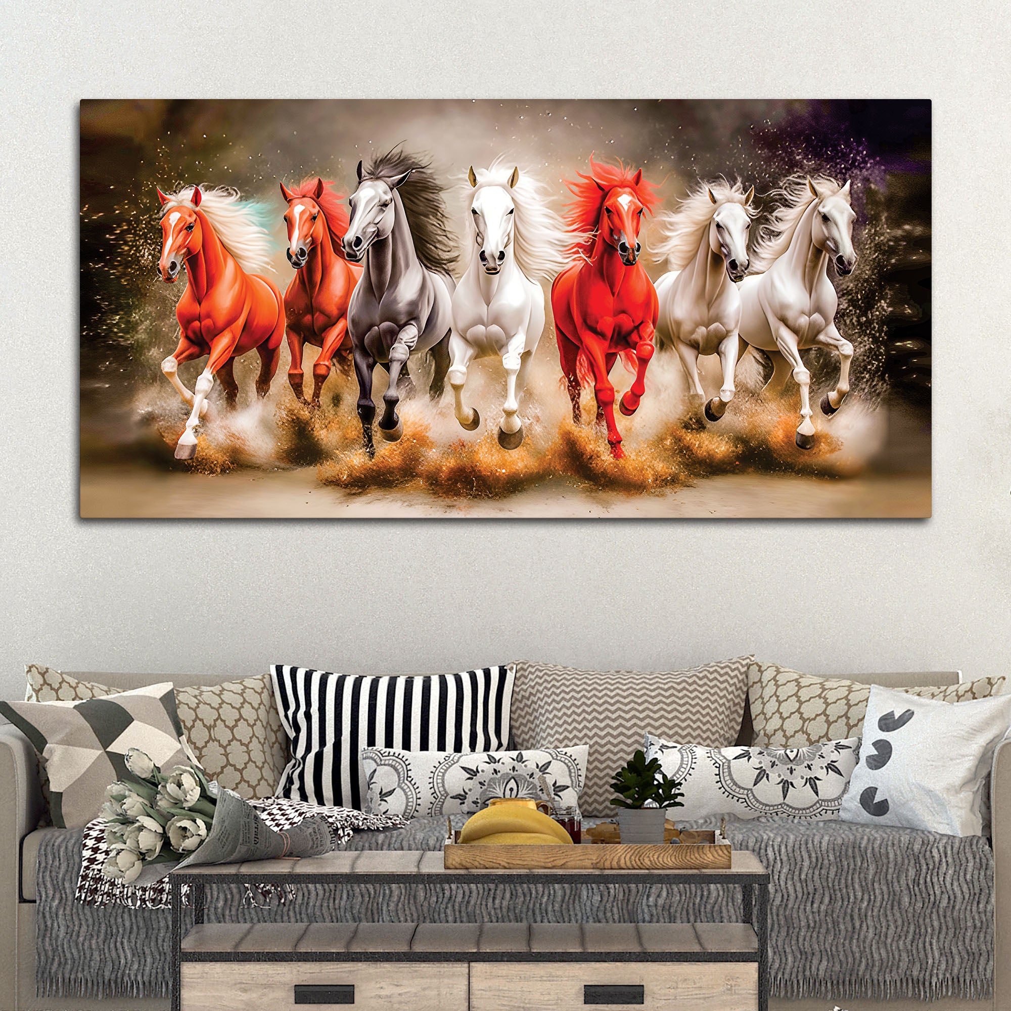 Seven Horses Running Art Canvas Wall Painting