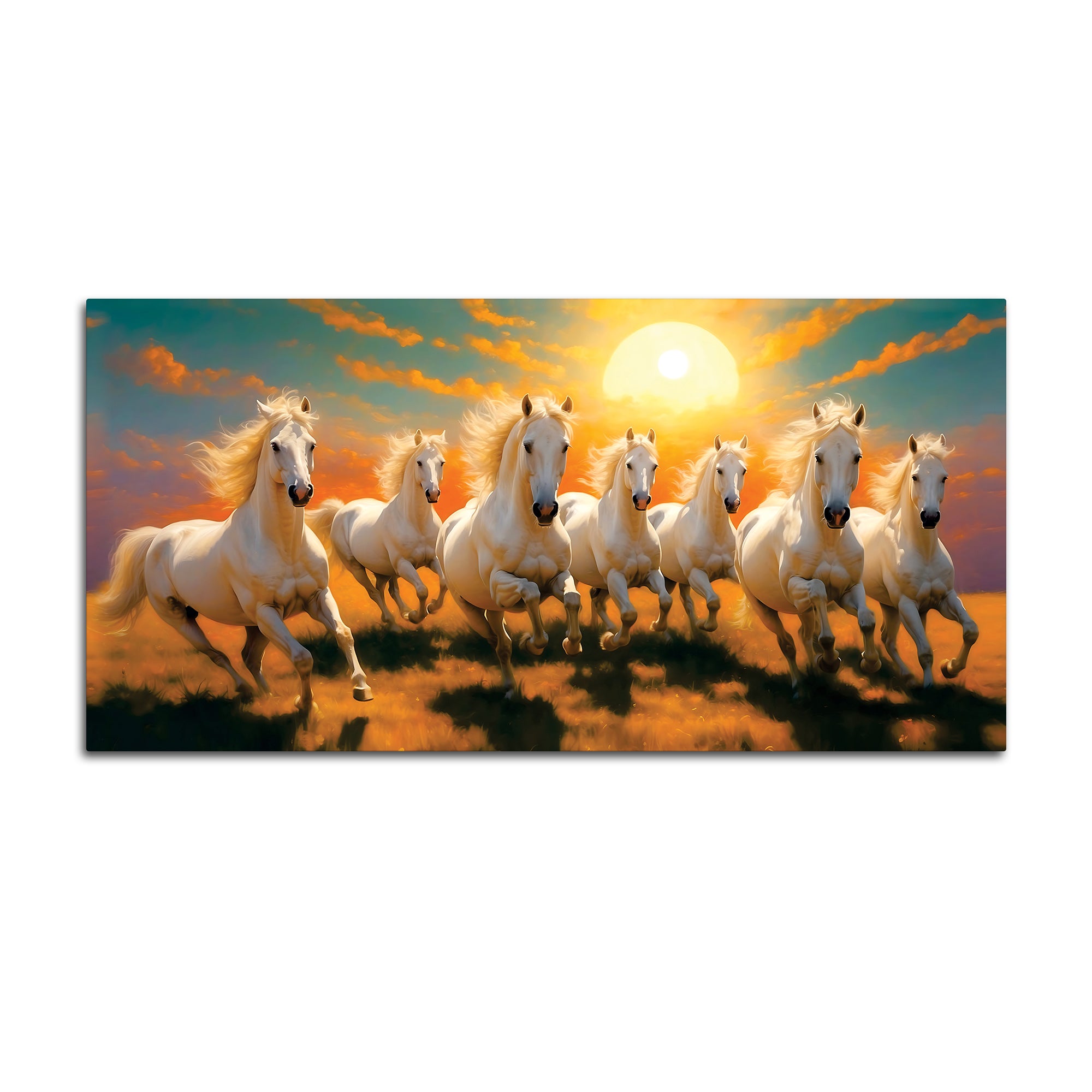 Seven Horses Running at Dawn Premium Canvas Wall Painting