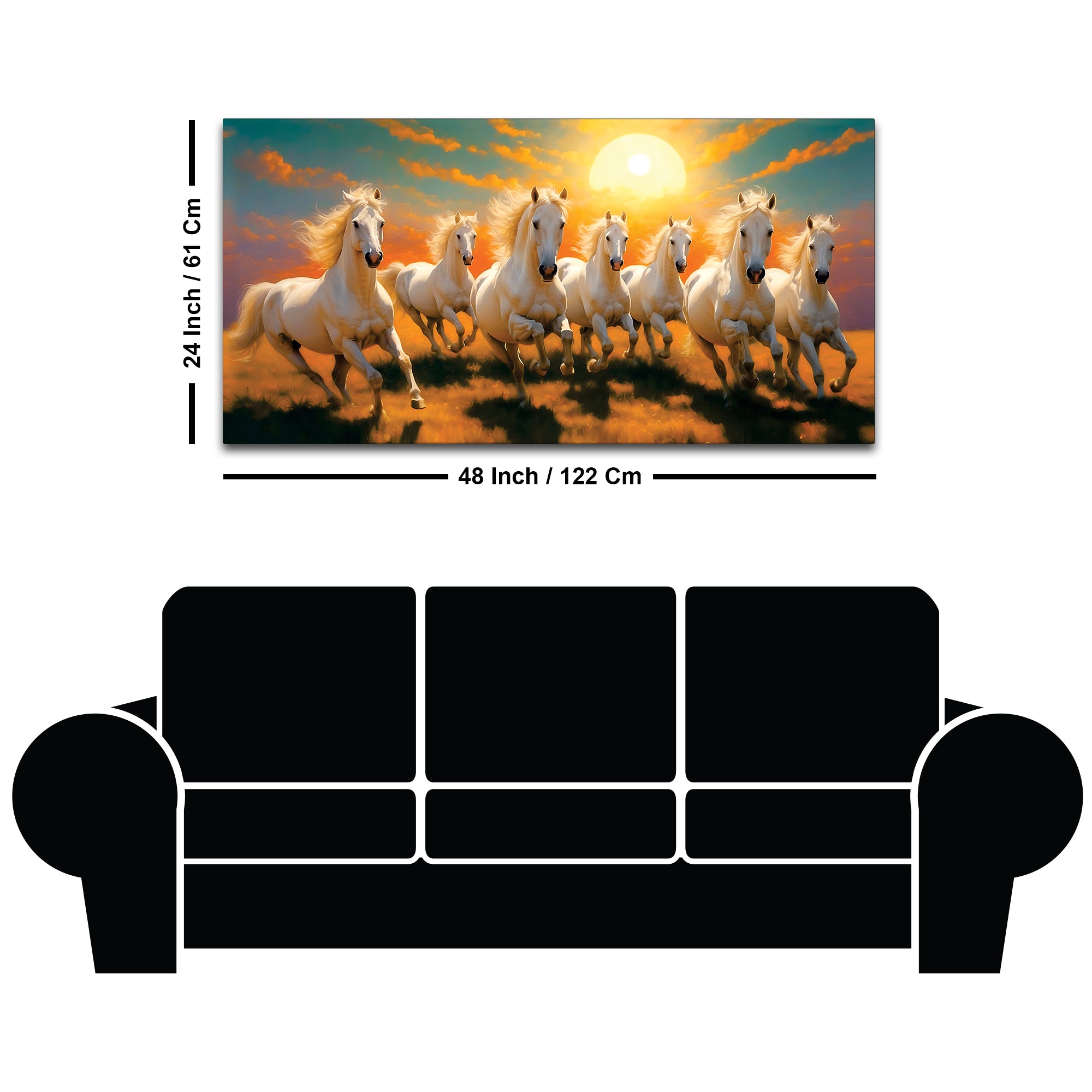 Seven Horses Running at Dawn Premium Canvas Wall Painting