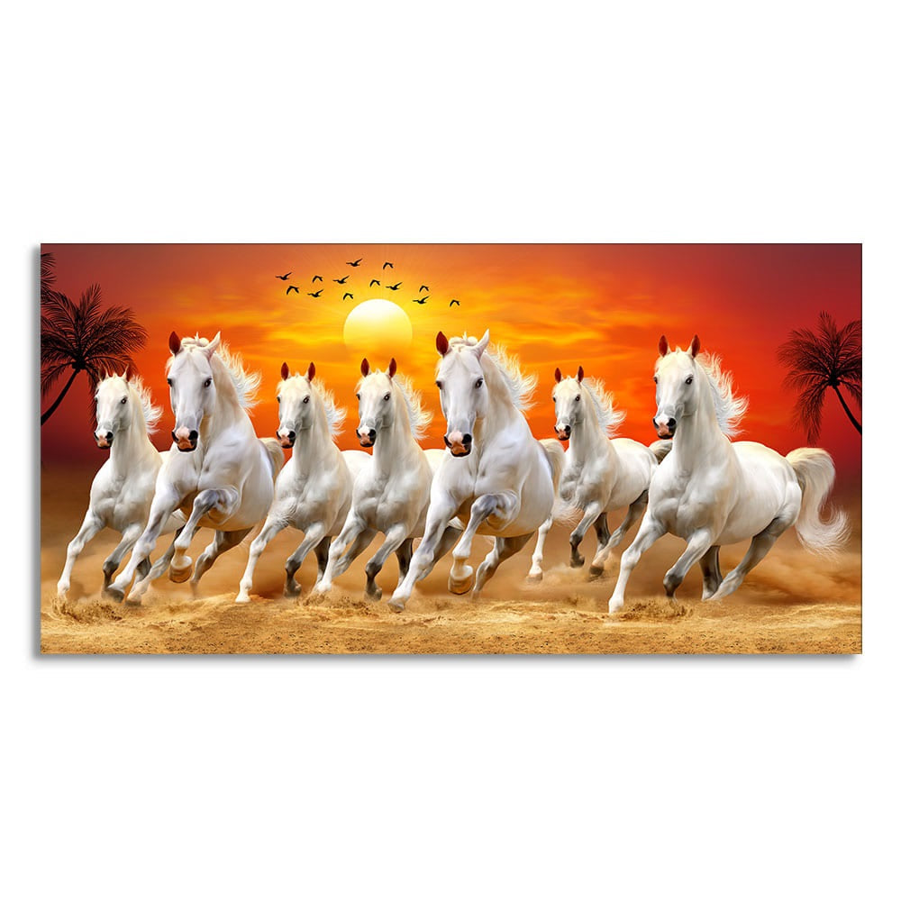 Seven Horses Running at Sunrise Premium Canvas Wall Painting