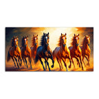 Seven Horses Running at Sunset Wooden Canvas Wall Painting