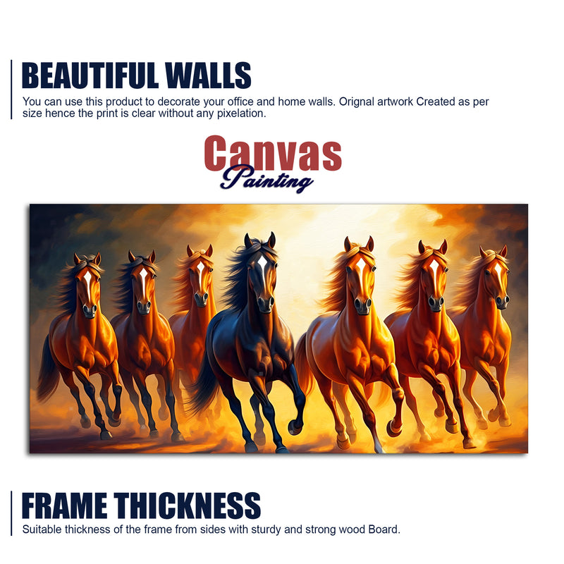 Seven Horses Running at Sunset Wooden Canvas Wall Painting