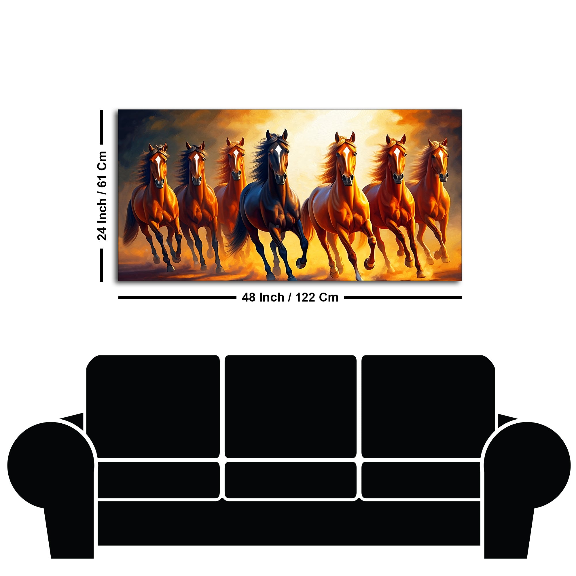 Seven Horses Running at Sunset Wooden Canvas Wall Painting