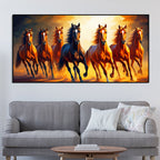 Seven Horses Running at Sunset Wooden Canvas Wall Painting