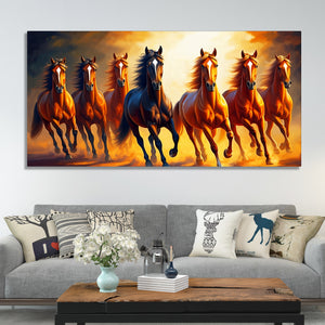 Seven Horses Running at Sunset Wooden Canvas Wall Painting