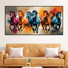 Seven Horses Running colorful Watercolor Art Canvas Wall Painting