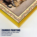 Seven Horses Running in Desert Floral Border Canvas Wall Painting