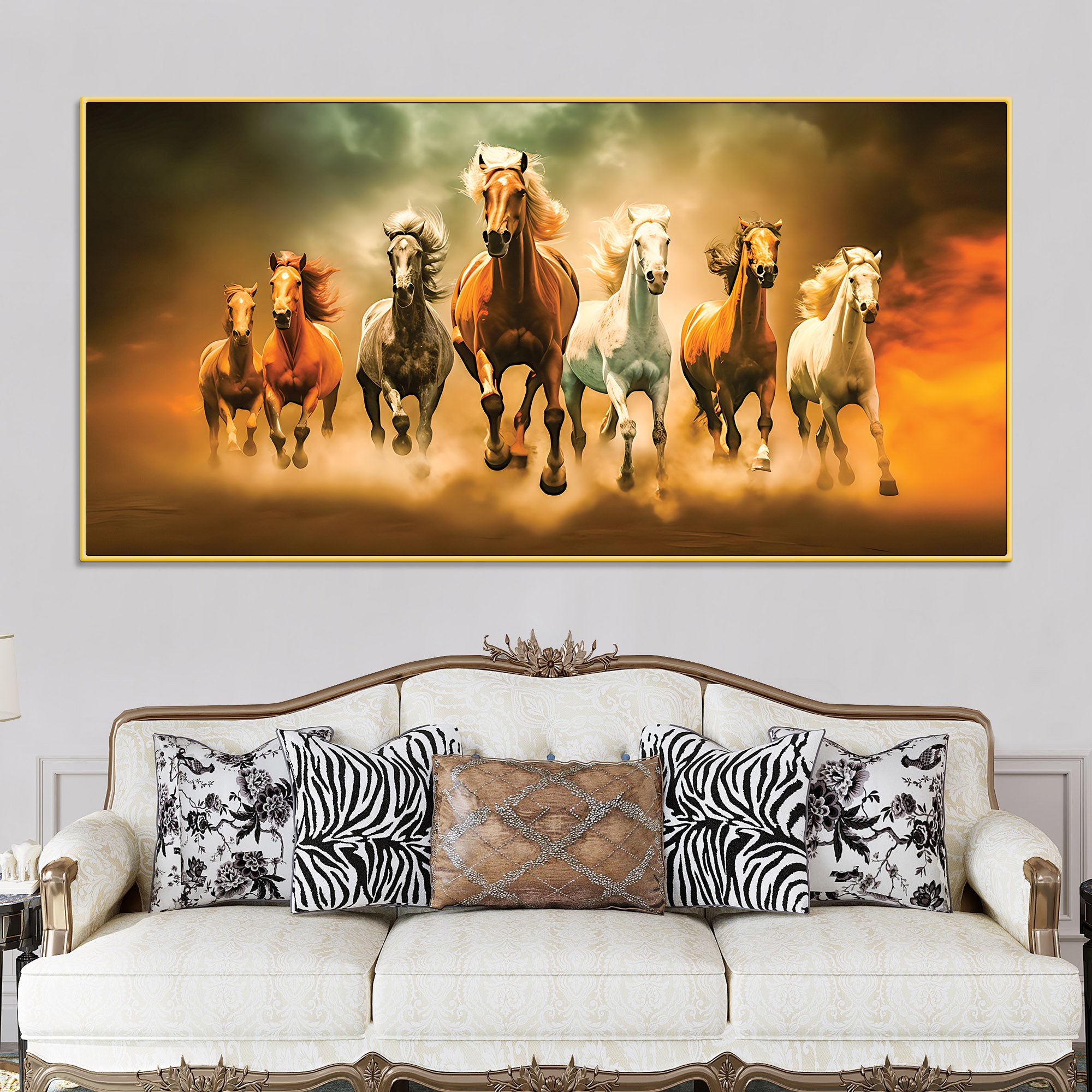 Seven Horses Running in Desert Premium Canvas Wall Painting