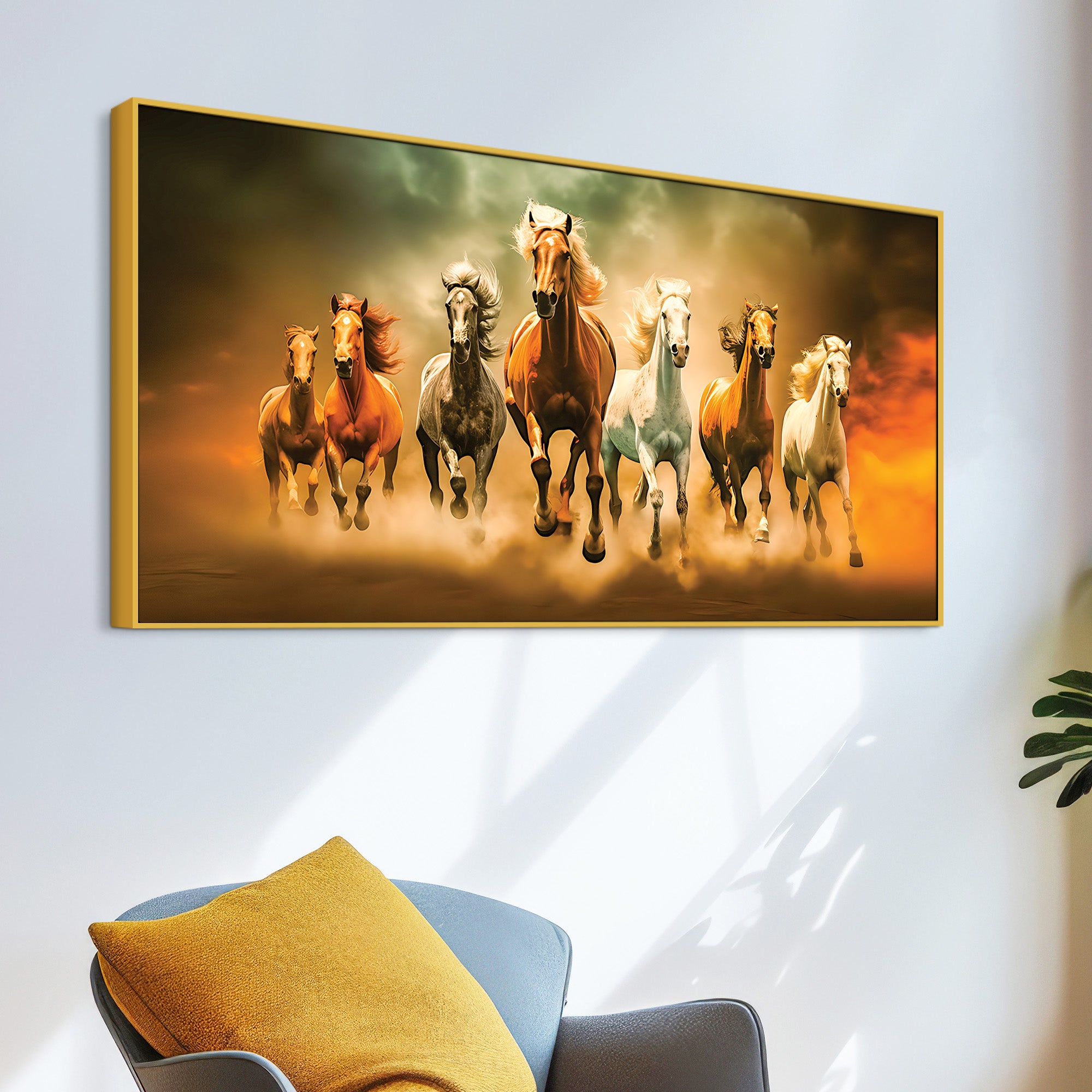 Seven Horses Running in Desert Premium Canvas Wall Painting