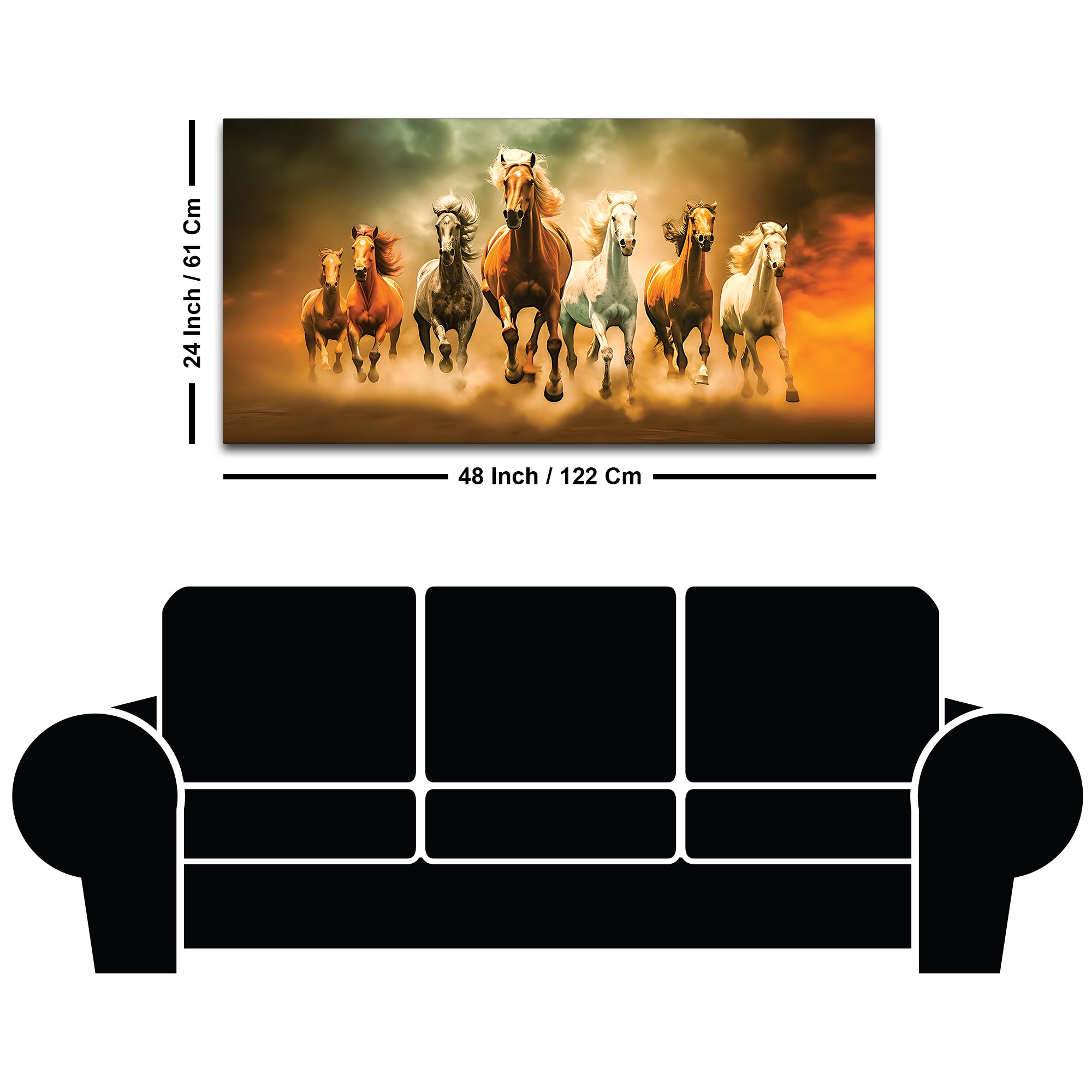 Seven Horses Running in Desert Premium Canvas Wall Painting