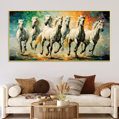 Seven Horses Running Watercolor Art Premium Canvas Wall Painting