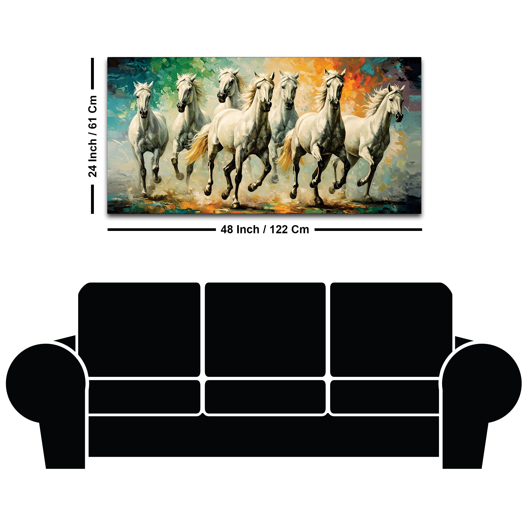Seven Horses Running Watercolor Art Premium Canvas Wall Painting