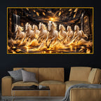 Seven Horses Wealth Symbol Crystal Glass Painting for Home Décor