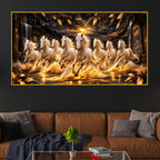 Seven Horses Wealth Symbol Crystal Glass Painting for Home Décor