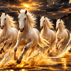 Seven Horses Wealth Symbol Crystal Glass Painting for Home Décor