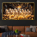 Seven Horses Wealth Symbol Crystal Glass Painting for Home Décor
