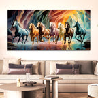 Seven Luminescent Horses Galloping Premium Wall Painting