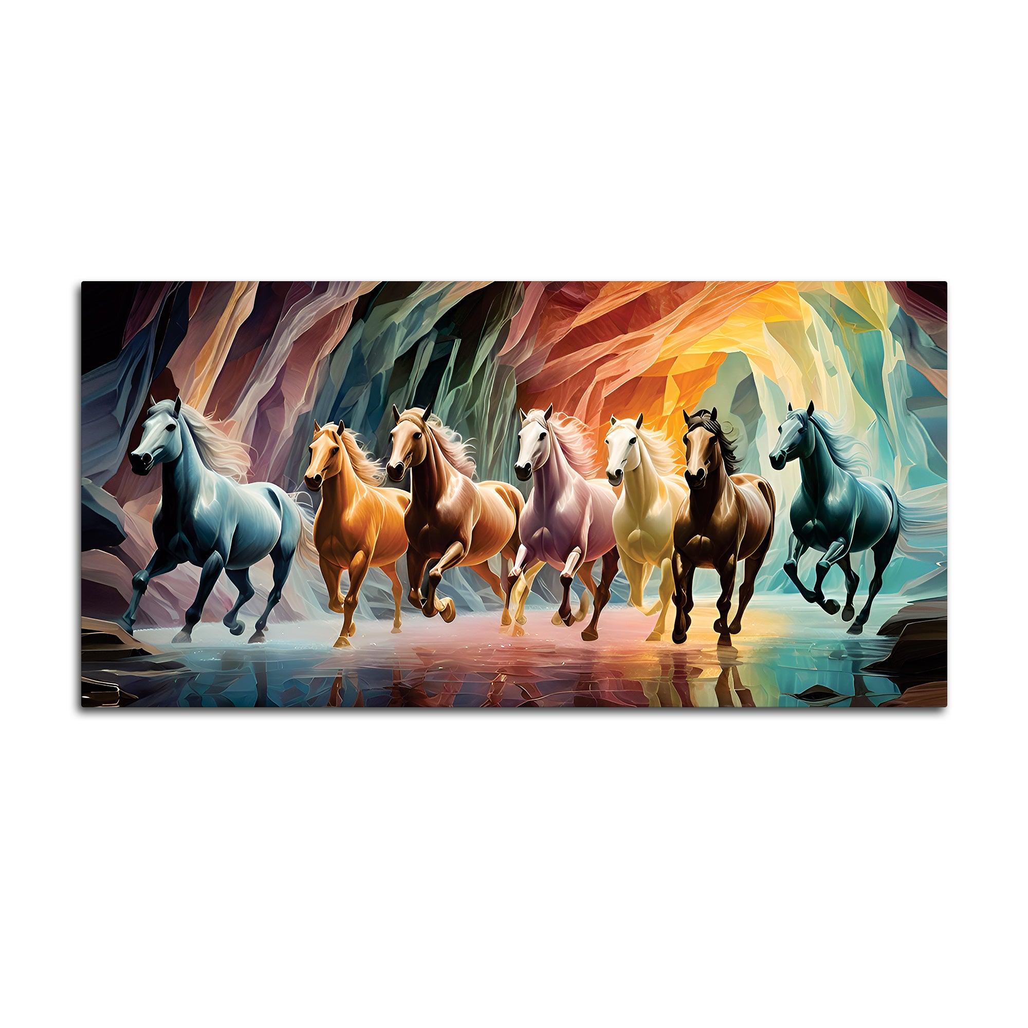 Seven Luminescent Horses Galloping Premium Wall Painting