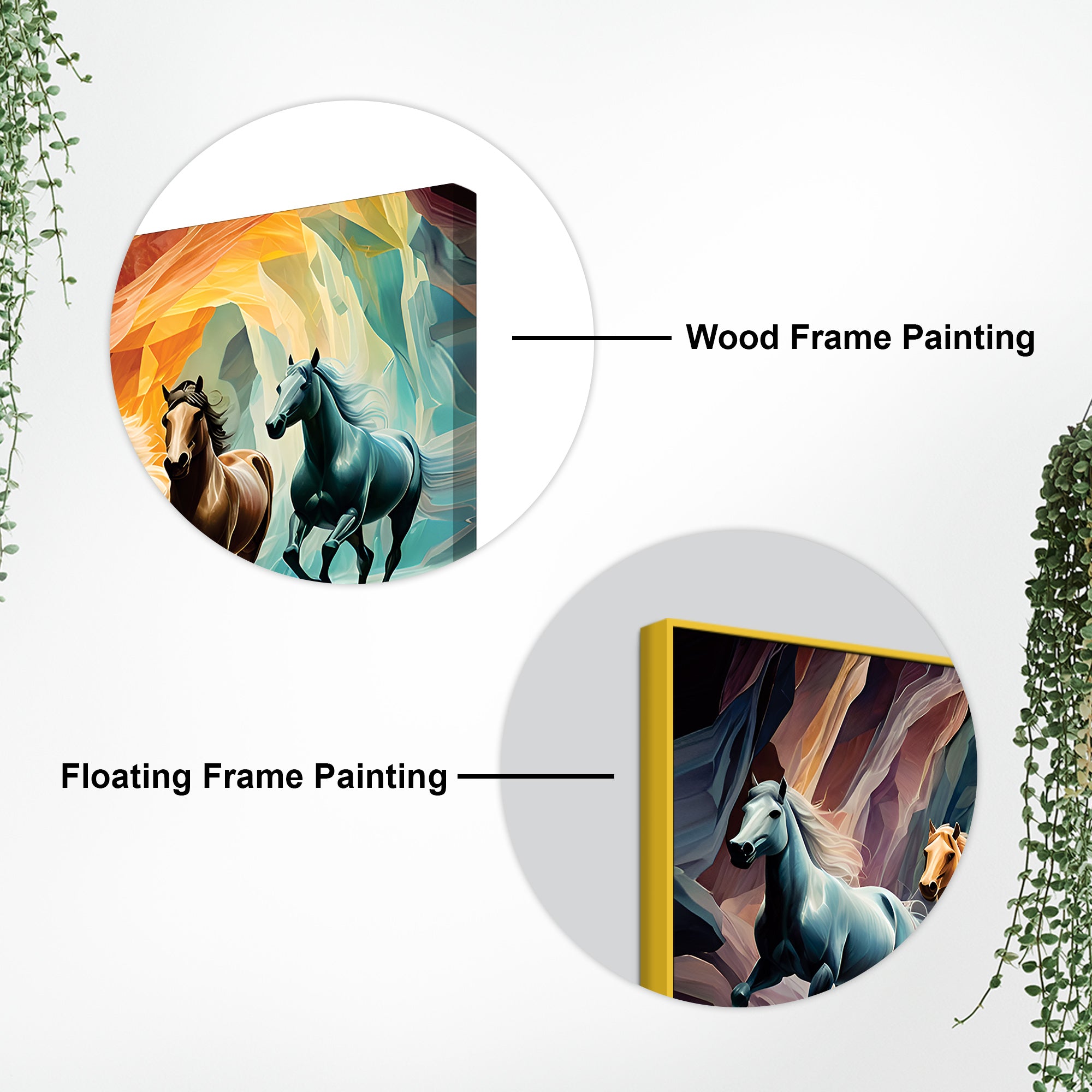 Seven Luminescent Horses Galloping Premium Wall Painting