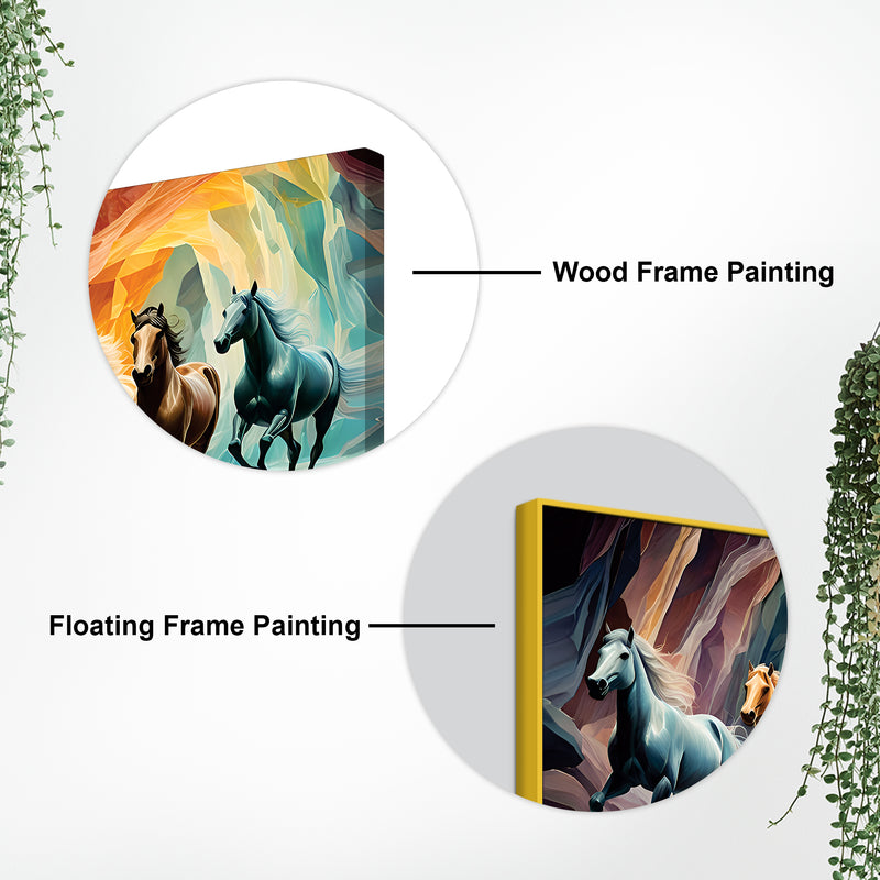 Seven Luminescent Horses Galloping Premium Wall Painting