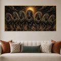 Seven Majestic Black Horses in Sunrise Metallic Look 3D Canvas Wall Painting