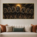 Seven Majestic Black Horses in Sunrise Metallic Look 3D Canvas Wall Painting