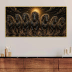 Seven Majestic Black Horses in Sunrise Metallic Look 3D Canvas Wall Painting