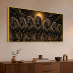 Seven Majestic Black Horses in Sunrise Metallic Look 3D Canvas Wall Painting