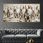 Seven Majestic White Horses Galloping 3D Canvas Wall Painting
