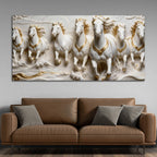 Seven Majestic White Horses Galloping 3D Canvas Wall Painting